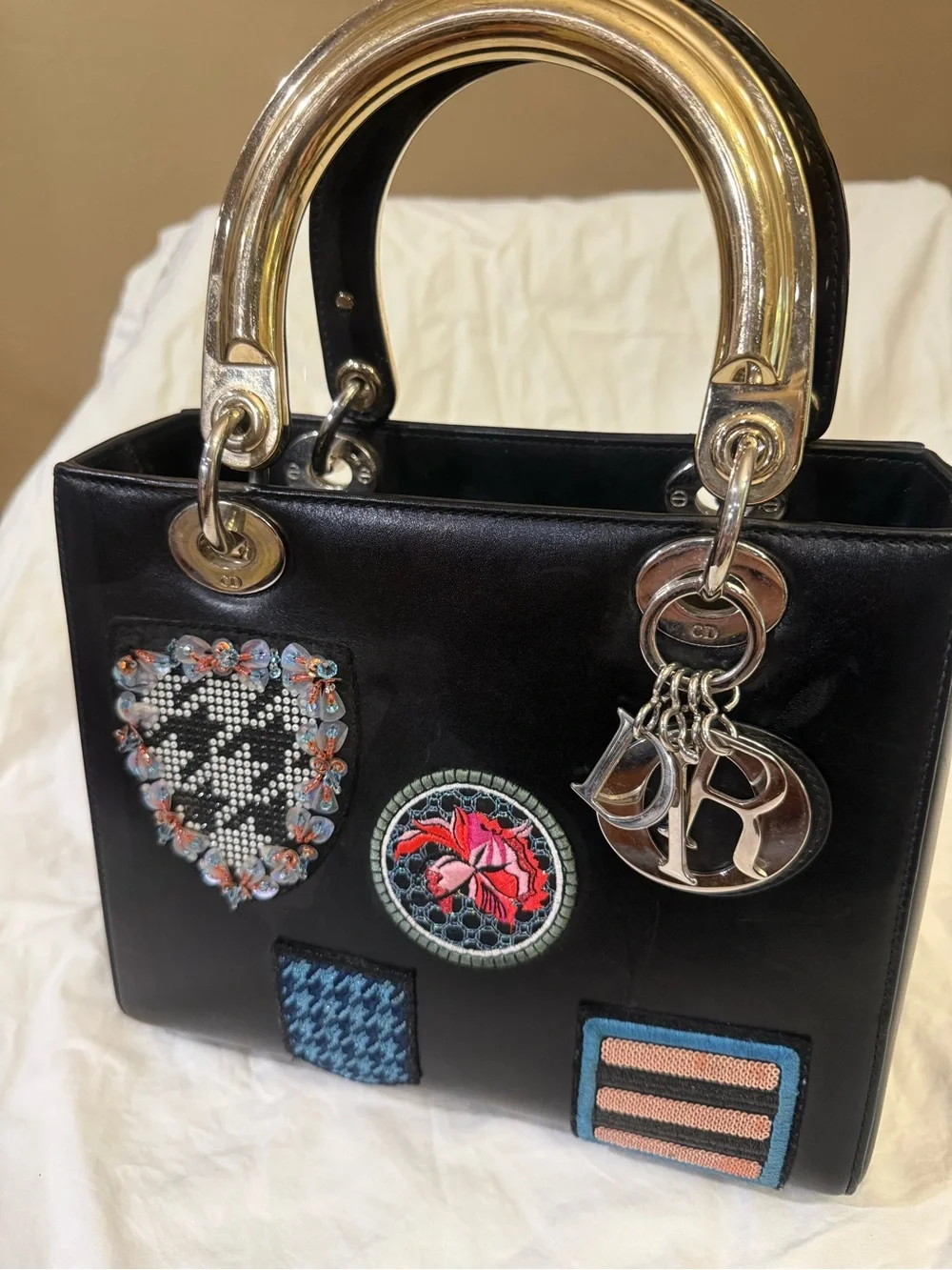 Authentic Christian Dior Limited Edition Patches Black Leather Lady Dior